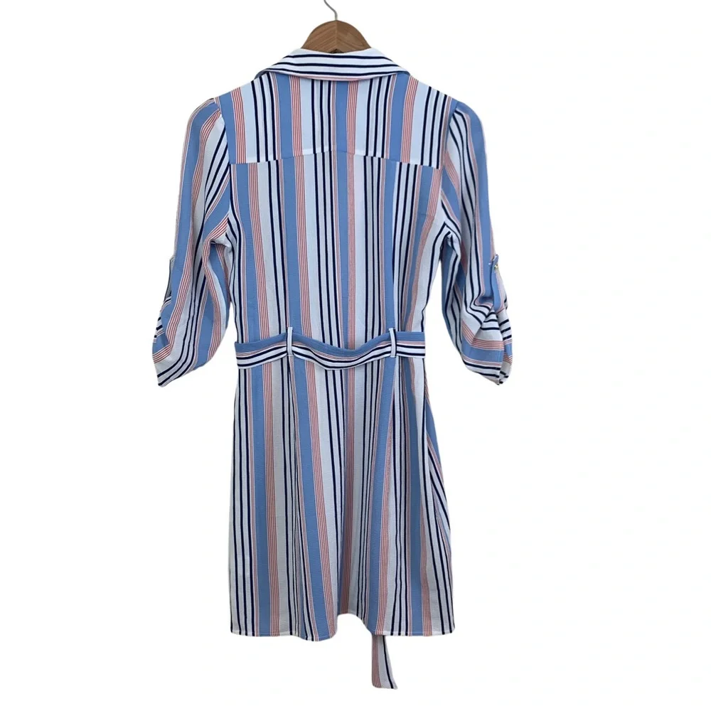Urban Girl Women’s Belted Cargo Shirt Dress Tunic Mini Tie Waist Stripe Small - Picture 2 of 16